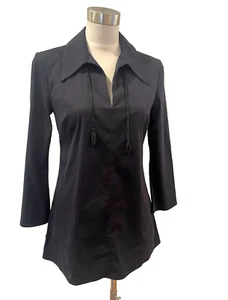 Navy Blue PRADA fitted blouse tunic top pullover blouse poplin stretch M 8 - Picture 1 of 3