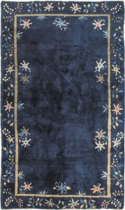 Art Deco Vintage Chinese Navy Area Rug 4' X 6'7 E24573 - Picture 1 of 8