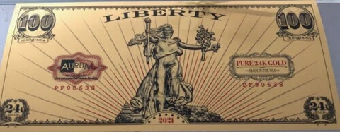 1/10 gram Gold Aurum Note 2021 Lady Liberty Design 24k Cover