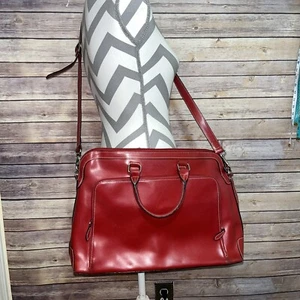 Lodis Red Leather Computer Bag Shoulder Strap Pockets Zipper - Picture 1 of 9