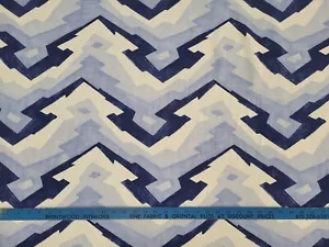 Thibaut DECO MOUNTAIN BLUE Navy White Linen Designer Drapery Uph Print Fabric - Picture 1 of 3