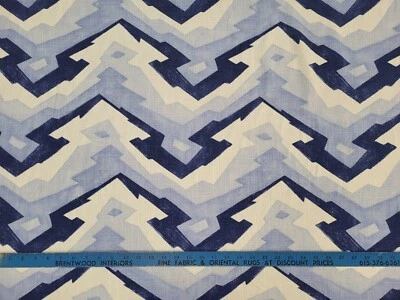 Thibaut DECO MOUNTAIN BLUE Navy White Linen Designer Drapery Uph Print Fabric - Image 1 of 3