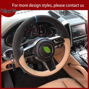 Beige Leather Car Steering Wheel Cover For Porsche Macan Panamera 718 Taycan 911 - Picture 1 of 7