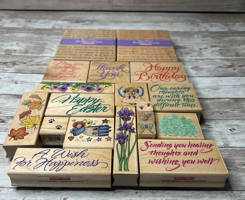 ENORME Lote 19 Estampillas de Goma Montadas en Madera Artes de Héroes (De Colección Años 90) Dichos, Ángel Foto 1 de 4