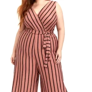 Torrid Damen Jumpsuit 2X Dusty Rose gestreift Surplice Culotte Gürtel ärmellos - Bild 1 von 16