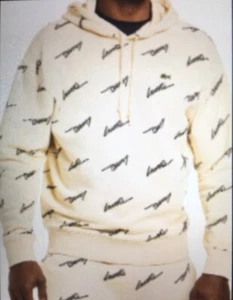 Sudadera con capucha polar estampado vivo Lacoste para hombre beige talla XL - Imagen 1 de 11