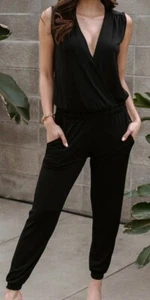 Veronica M Black Sleeveless Stretch Jogger Jumpsuit NWT - Picture 1 of 9