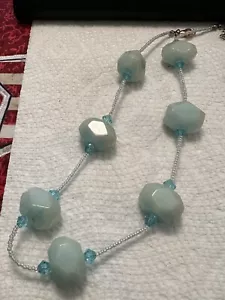 14/3” BOHO BLUE GLASS BEADED NECKLACE-COSTUME JEWELRY - Picture 1 of 3