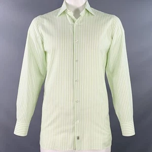 Camicia manica lunga LUIGI BORRELLI taglia M verde bianca righe cotone taglio curvo - Foto 1 di 7