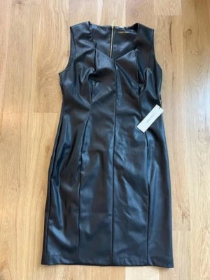 NWT CALVIN KLEIN Women's Black Faux Leather Sleeveless Dress Sz 12 MSRP 134 - Image 1 of 4