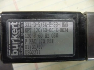 Burkert 330-C-5/64-F-SS NPT 120/60-08-Z-H024 Solenoid Valve 120v - Picture 1 of 2