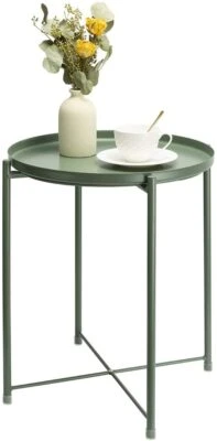 Sofa Side Table Metal Tray Table Round End Table for Living Room Bedroom Green - Image 1 of 4