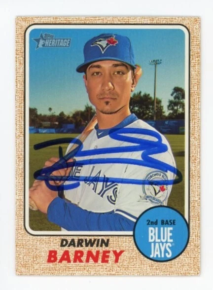 SIGNED BASEBALL CARD AUTO TOPPS 2017 HERITAGE DARWIN BARNEY BLUE JAYS #312 - Image 1 of 1