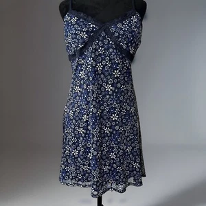 No Boundaries Mesh Slip Dress Lace Blue Flower Power 70’s Baby Doll Grunge Sheer - Picture 1 of 9