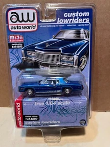 1/64 AUTO WORLD MIJO EXCLUSIVO 1975 CADILLAC ELDORADO CANDY BLUE LOWRIDER - Imagen 1 de 2