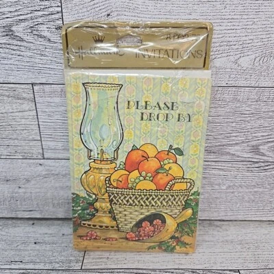 Vintage Anos 70 Hallmark Invitations Please Drop By Christmas Conjunto 8 Novo Estoque Antigo - Imagem 1 de 3
