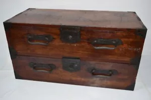 Japanese Chest antique Tansu Dansu Storage Box Wood Handmade low board - Picture 1 of 8