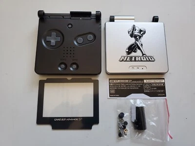 gba sp Game Boy Advance SP silver black metroid, samus Housing Shell screen lens - Image 1 of 2