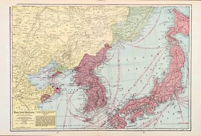 1899  CHINA - KOREA - LOWER MANCHURIA Map STEAMSHIP Routes (19x13) ORIGINAL - Image 1 of 4