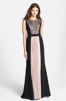 JS Collections Lace & Pleat Panel Crepe Black pink SZ 4 Gown Dress New - Image 1 of 3