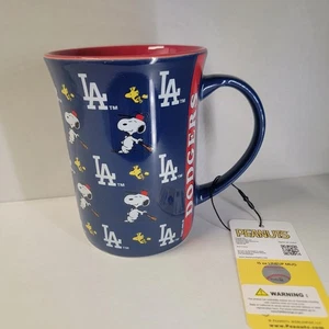 Official L.A Los Angeles Dodgers Peanuts Snoopy Woodstock Blue 15 Oz Lineup Mug - Picture 1 of 5