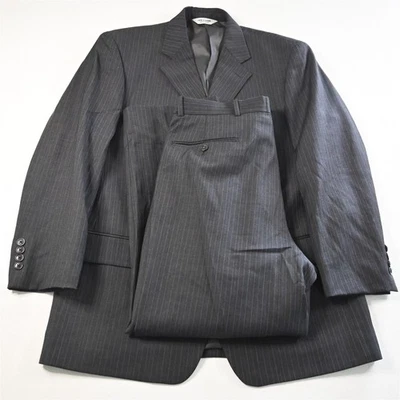 Linea Uomo 40R 36x29 Gray Striped 100% Wool Mens Jacket Pants Suit - Image 1 of 4