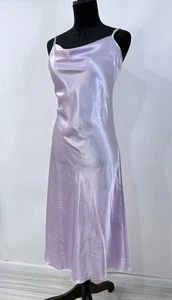 Vestido sin mangas satinado lavanda para mujer grande (¿ajuste M?) Capucha Cuello Midi Coqueta Femenina - Imagen 1 de 7