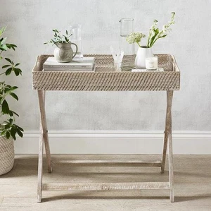 The White Company White Washed Rattan Butler’s Tray Natural Folding Table Decor. - Picture 1 of 12