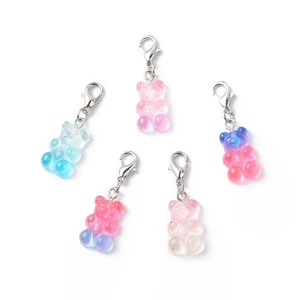 2 Tone Resin Gummy Bear Clip-on Charms Necklace Zipper Keychain Stitch Markers - Picture 1 of 18