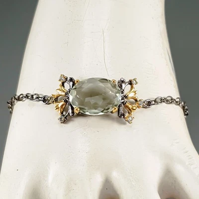 Joyería gema 16ct+ Pulsera Amatista Verde Natural Plata de Ley 925 8"/BR13793 Foto 1 de 4