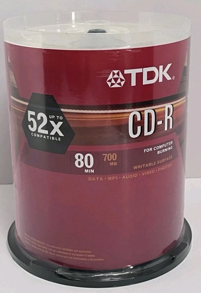 TDK Blank Recordable CD-R 100 Pack 700MB 80Min 52x Speed New & Sealed - Image 1 of 1