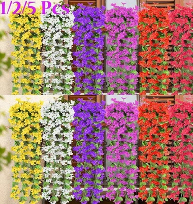 1-5 Piezas Cesta Colgante Artificial Falsa Planta Seda Flores Vid Hogar Exterior Decoración Foto 1 de 4