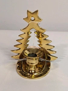 Solid Brass Taper Candlestick Holder Christmas Tree Design New With Tag 1992. - Picture 1 of 5
