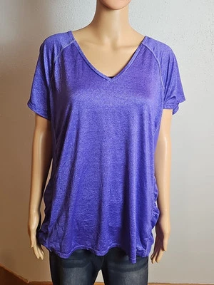 Camisa Pullover Manga Corta Escote en V Mandarina Mujer Púrpura Talla XXL/XXG.   D8 Foto 1 de 4