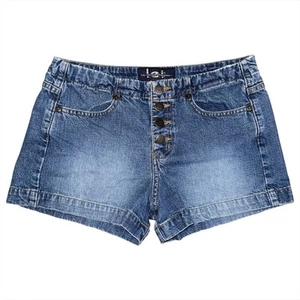 l.e.i lei VTG Y2K Sz 3 Mid Rise Medium Wash Denim Exposed Button Fly Shorts 29 - Picture 1 of 6