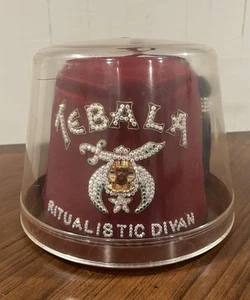 Vtg Beaded Masonic Tebala Shriner Fez Tassel Hat Ritualistic Divan Hard Case - Picture 1 of 17