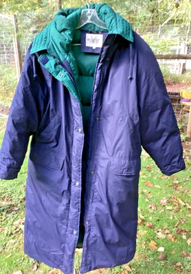 Long Down Insulated Coat Women's S Quilted Feathers Blue Full Length Mulberry St - Image 1 of 4