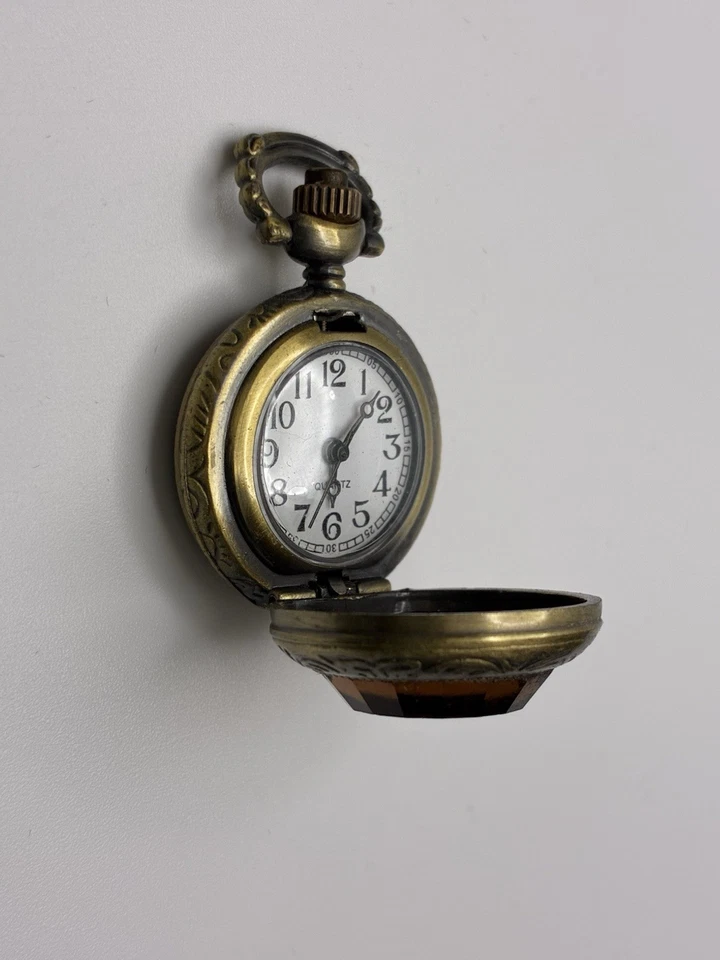 Working Analog Pendant Pocket Watch Style Pink And Copper Tone New Battery - Image 1 of 4