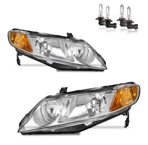Chrome Housing Headlights Assembly Pair For 2006-2011 Honda Civic Sedan 4-Door - Picture 1 of 8