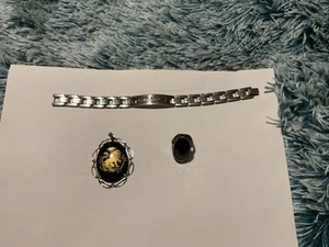 Set 3 Stck. Edelstahl schwarz Kristall Ring Größe 9, Löwe Anhänger und Armband - Bild 1 von 14