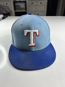 New Era Texas Rangers MLB Blue Fitted Baseball Hat Size 7 1/2 Sky Blue Alt Color - Picture 1 of 7