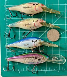LOTE DE COLECCIÓN 4 SEÑUELOS Descontinuar Excalibur Flotador Shad R MYSTIC CRANKBAITS SUSPENDIDOS - Imagen 1 de 8