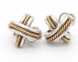 Tiffany & Co. Sterling Silver 18k Signature X 15mm Omega Back Stud Earrings D-34 - Picture 1 of 7