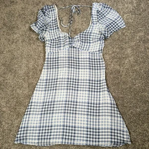 Urban Outfitters Spring Showers Blue Plaid Chiffon Mini Dress Size Small - Picture 1 of 9
