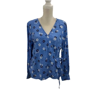Blusa ligera Talbots Wrap Top para mujer grande azul floral manga larga cuello en V - Imagen 1 de 8