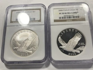 (2) 2008-P $1 Bald Eagle Commem Silver Dollars NGC PF/MS70 Item 9544 - Picture 1 of 9