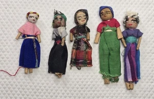 Lot 5 Vintage Guatemalan Boy Girl Dolls Small Mini Crafting Figures Fabric READ - Picture 1 of 8
