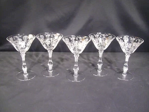 Cambridge Glass Rose Point Champagne Tall Sherbet Glasses Stem 3121 Set of 5 - Picture 1 of 16