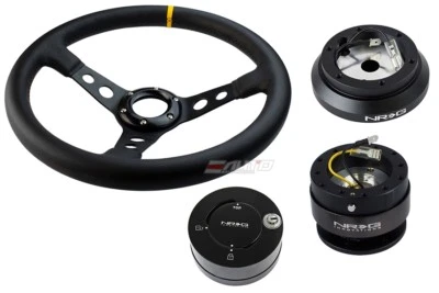 NRG 350mm 3" DP Volante Cuero BK St YW 120H Buje Gen2 BK Bloqueo de Liberación LB Foto 1 de 4