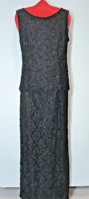Stenay Floor Length Evening Gown Full Beaded Black Silk Dress Lined Size 8 - Image 1 of 4